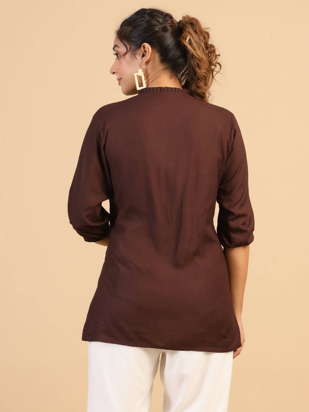 Womens Brown Rayon Solid Top - Keeva | Grocsy