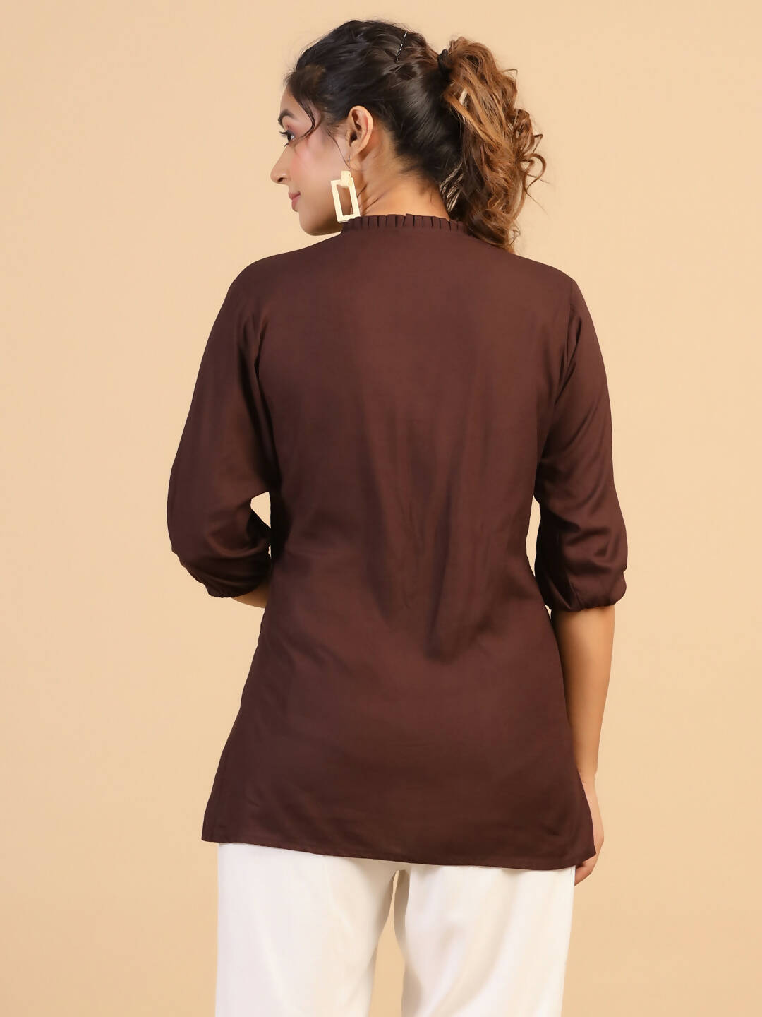 Womens Brown Rayon Solid Top - Keeva | Grocsy