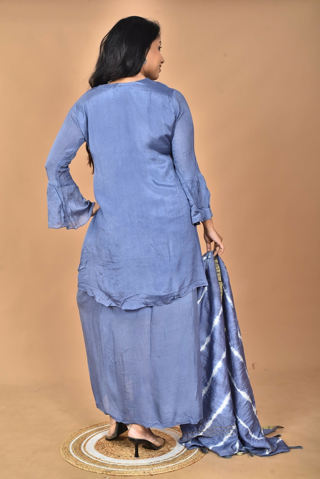 Morchari Women And Hand Embroidery Palazzo Set-Grey | Grocsy