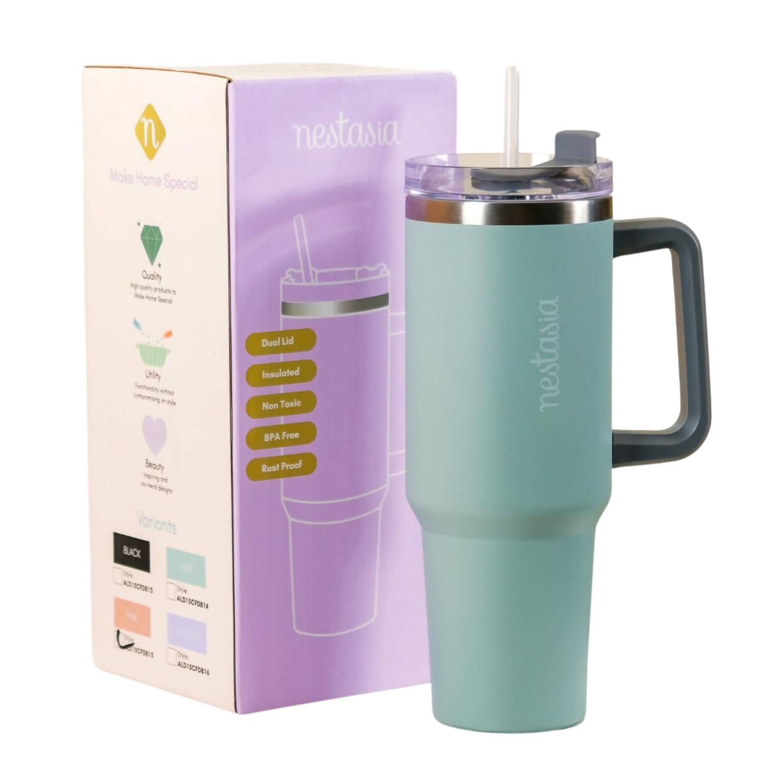 Nestasia Tumbler with Handle Straw & Lid - 1.2L (Green) | Grocsy