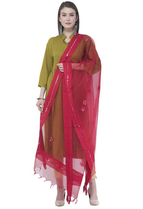 Mominos Fashion Moeza Orgenza Flower Mirror Red Dupatta | Grocsy