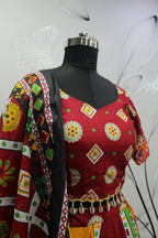Multi Color Pure Cotton Hand Block Print Navratri Lehenga Choli with Dupatta - Raas | Grocsy
