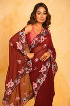 Vamsee Annie Maroon Georgette Silk Saree | Grocsy