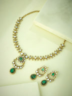 Nuyug 22K Gold-Plated Kundan Studded Faux Jasper Stone Necklace Set | Grocsy