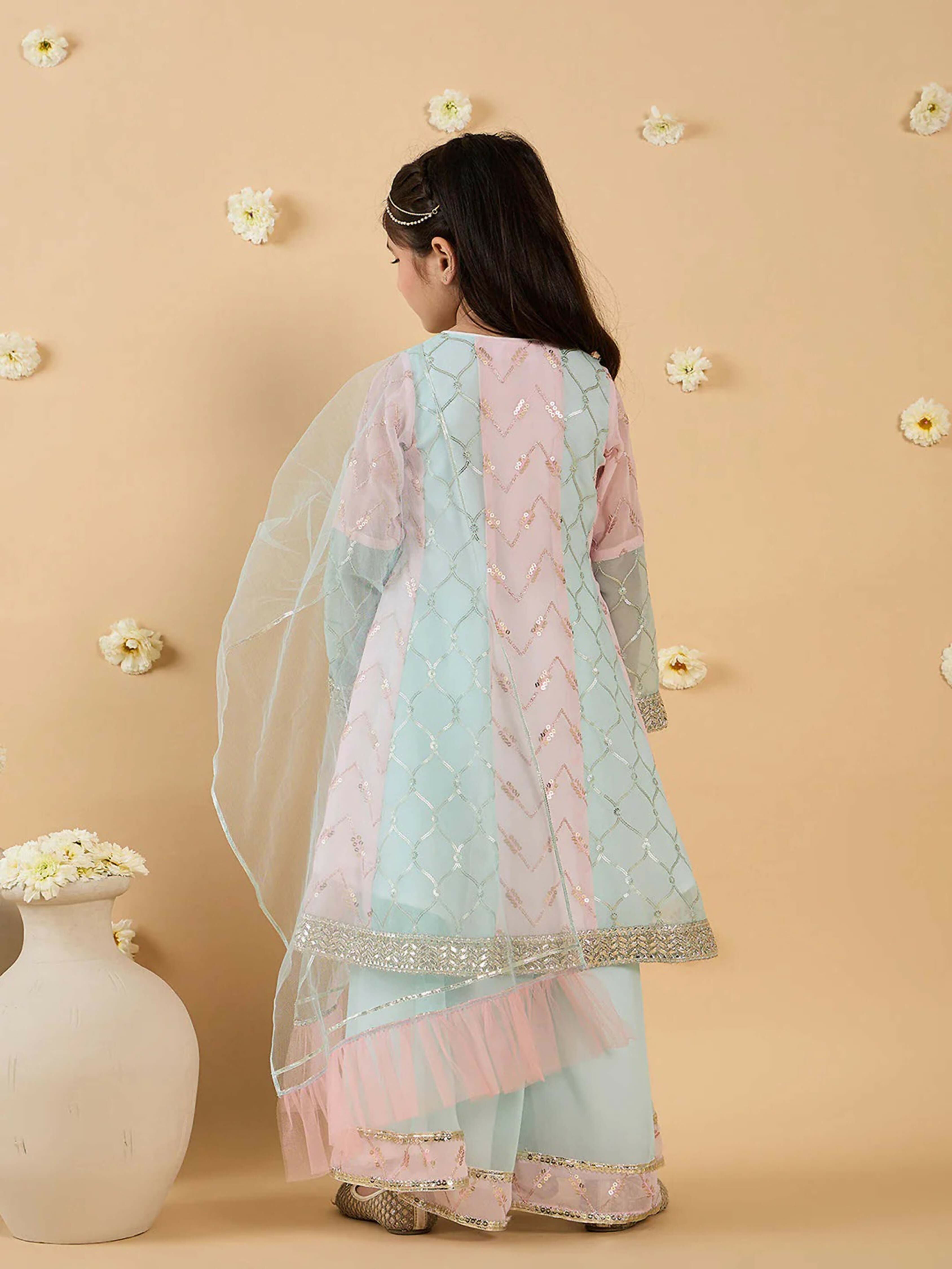 Joban Fashion Girl's Baby Pink & Sky Blue Color Lehenga Choli | Grocsy