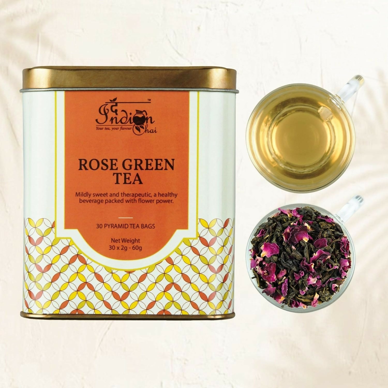 The Indian Chai - Rose Green Tea 30 Pyramid Tea Bags | Grocsy