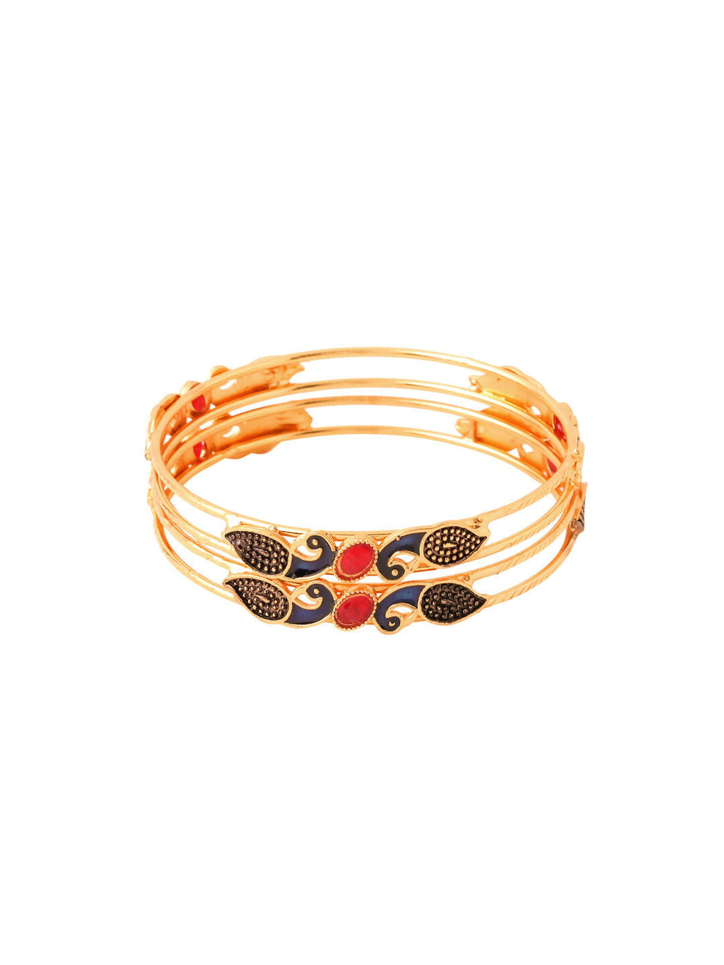 NVR Women Set of 2 Gold-Polished Traditional Daily Use Peacock Design Bangles | Grocsy