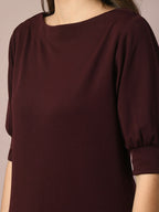 Myshka Women's Coffee Brown Solid Boat Neck Party Top With Trousers Co-ord set | Grocsy