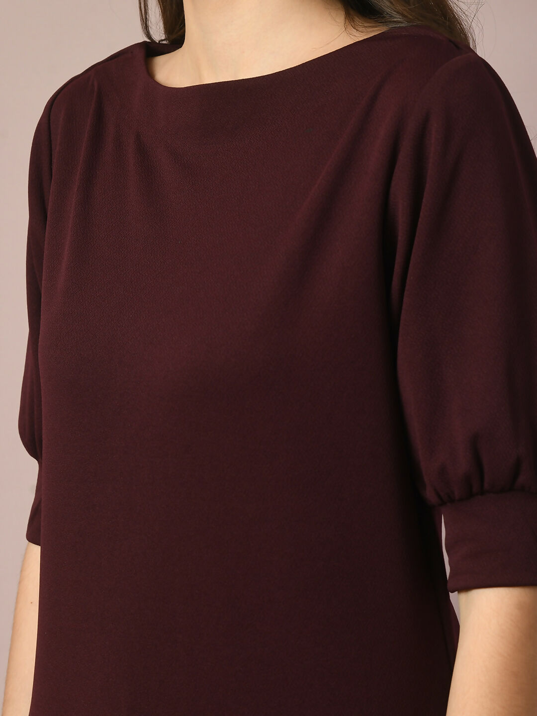 Myshka Women's Coffee Brown Solid Boat Neck Party Top With Trousers Co-ord set | Grocsy