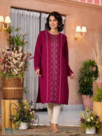 Juniper Women's Purple Ethnic Motif Printed Polycotton Kurta | Grocsy