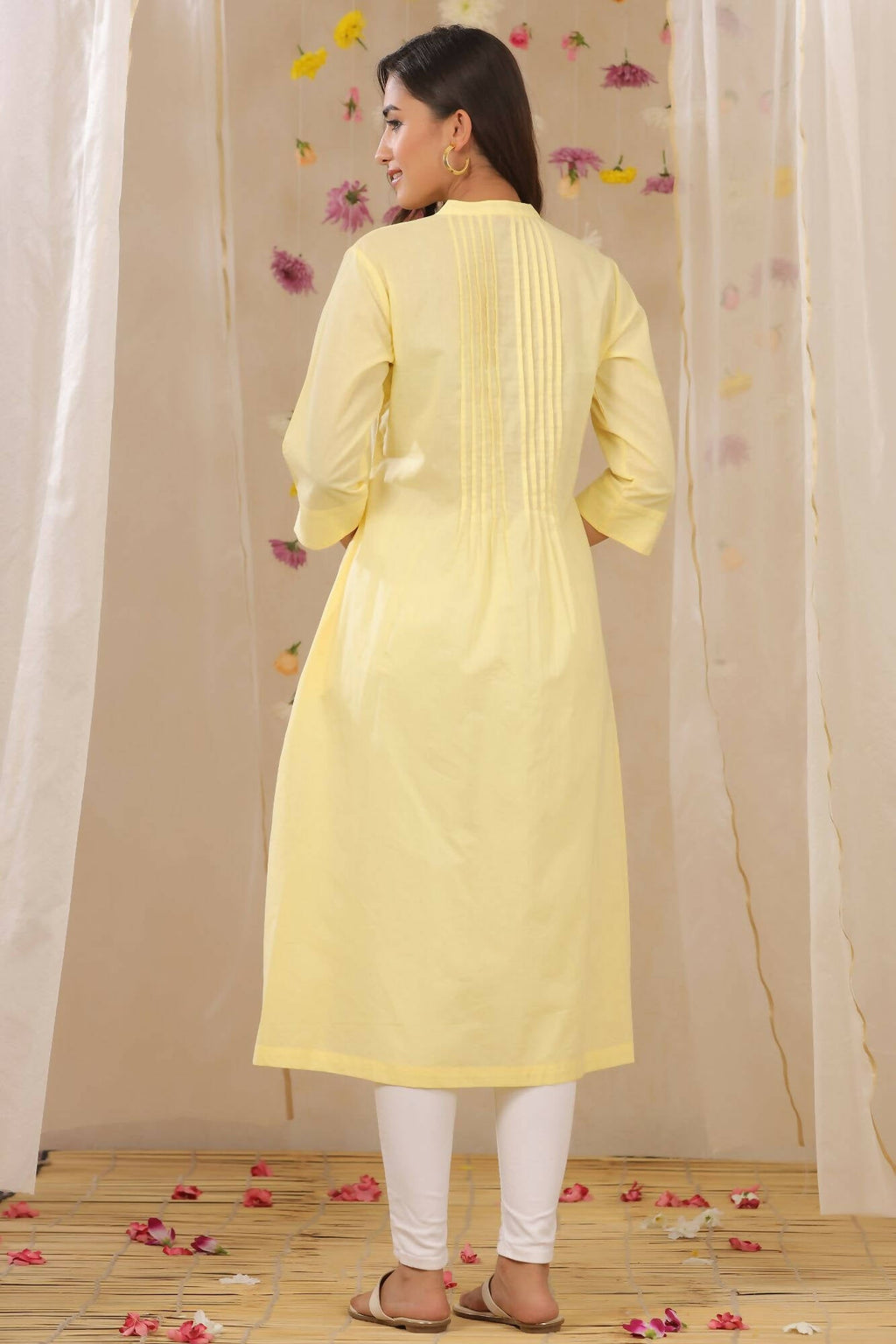 Juniper Women Limeyellow Cambric Solid A-Line Kurta | Grocsy