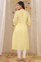 Juniper Women Limeyellow Cambric Solid A-Line Kurta | Grocsy