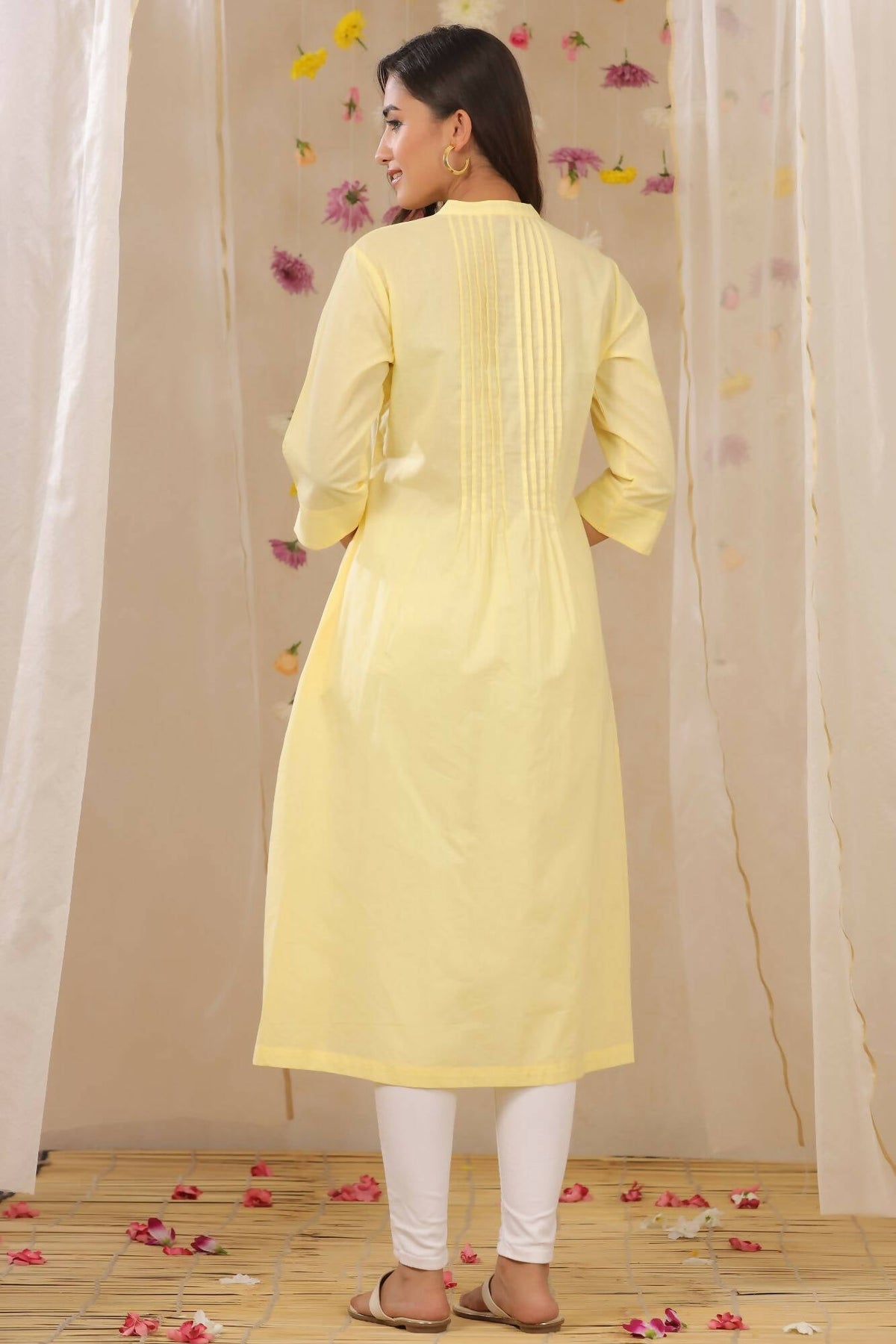 Juniper Women Limeyellow Cambric Solid A-Line Kurta | Grocsy