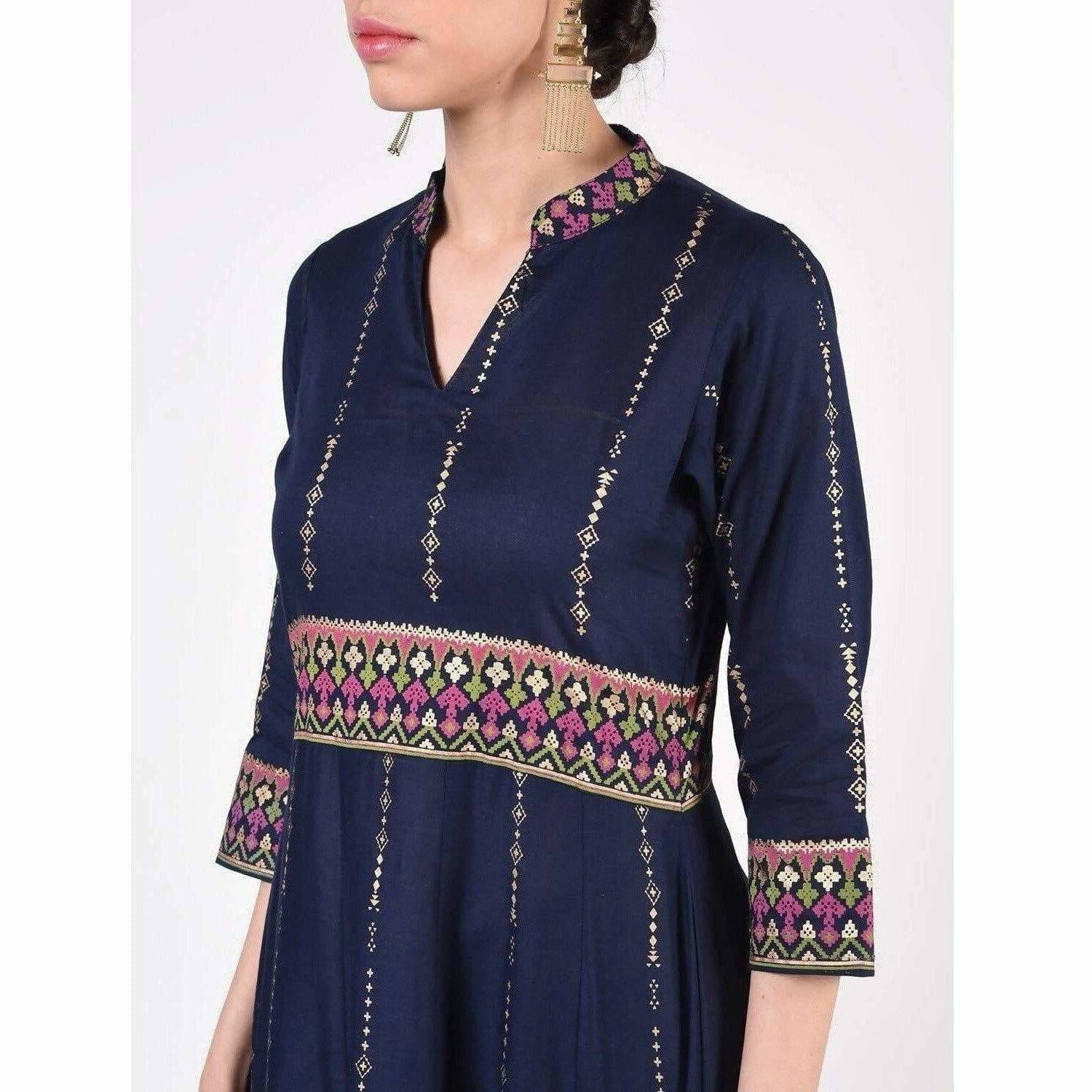 Cheera Women's Hand Block Print Ghagra Style Anarkali Kurta (CH036K) | Grocsy