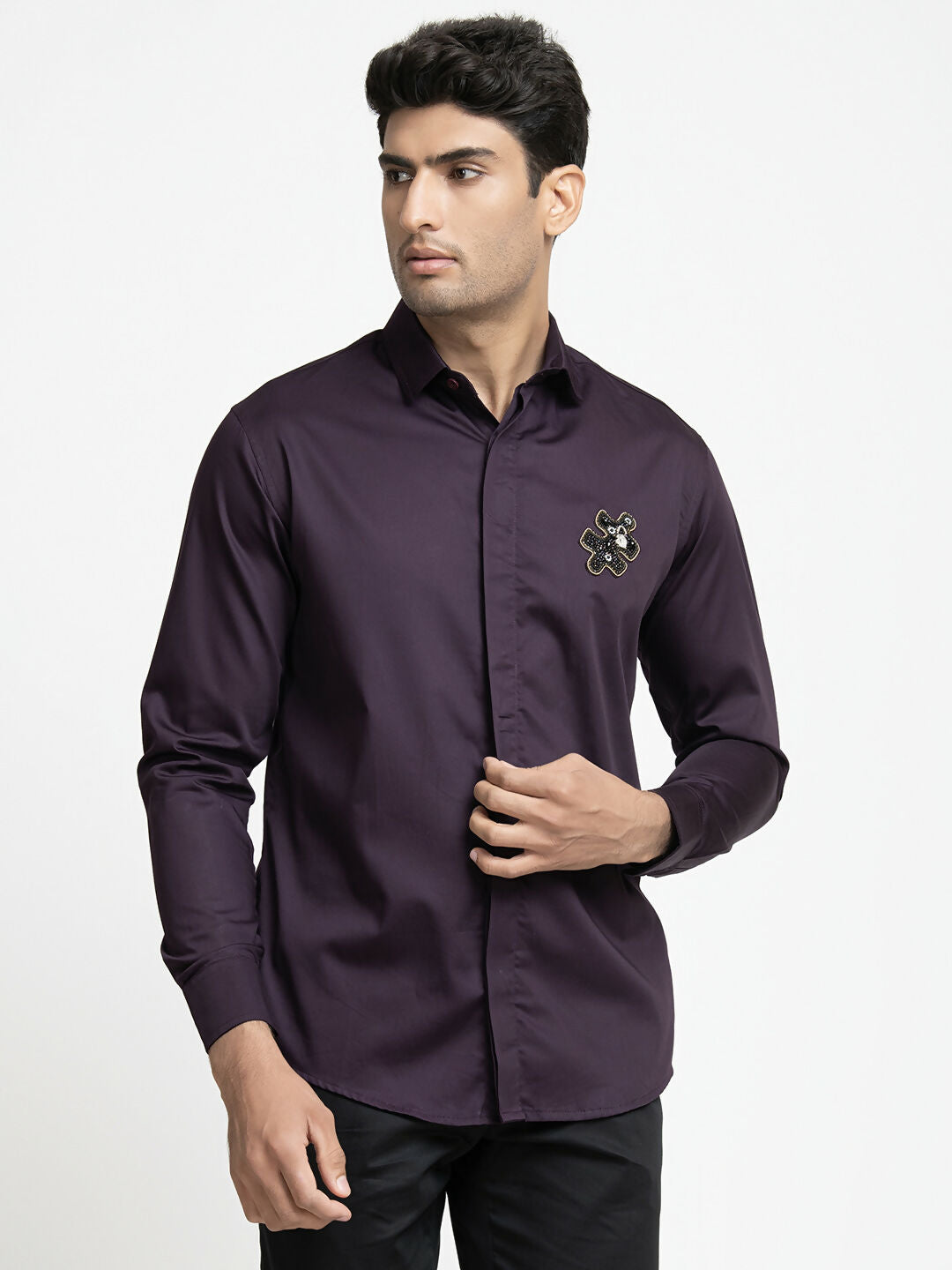 Puzzle Chip Embroidered Shirt by Hilo Design | Grocsy