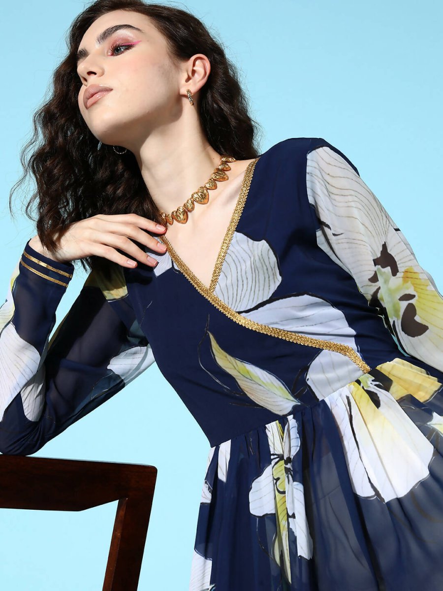 Ahalyaa Women's Traditional wear Kurta - Navy Blue | Grocsy