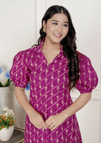 Miravan Womens Magenta Floral Printed Cotton Dress With One Side Pocket | Grocsy