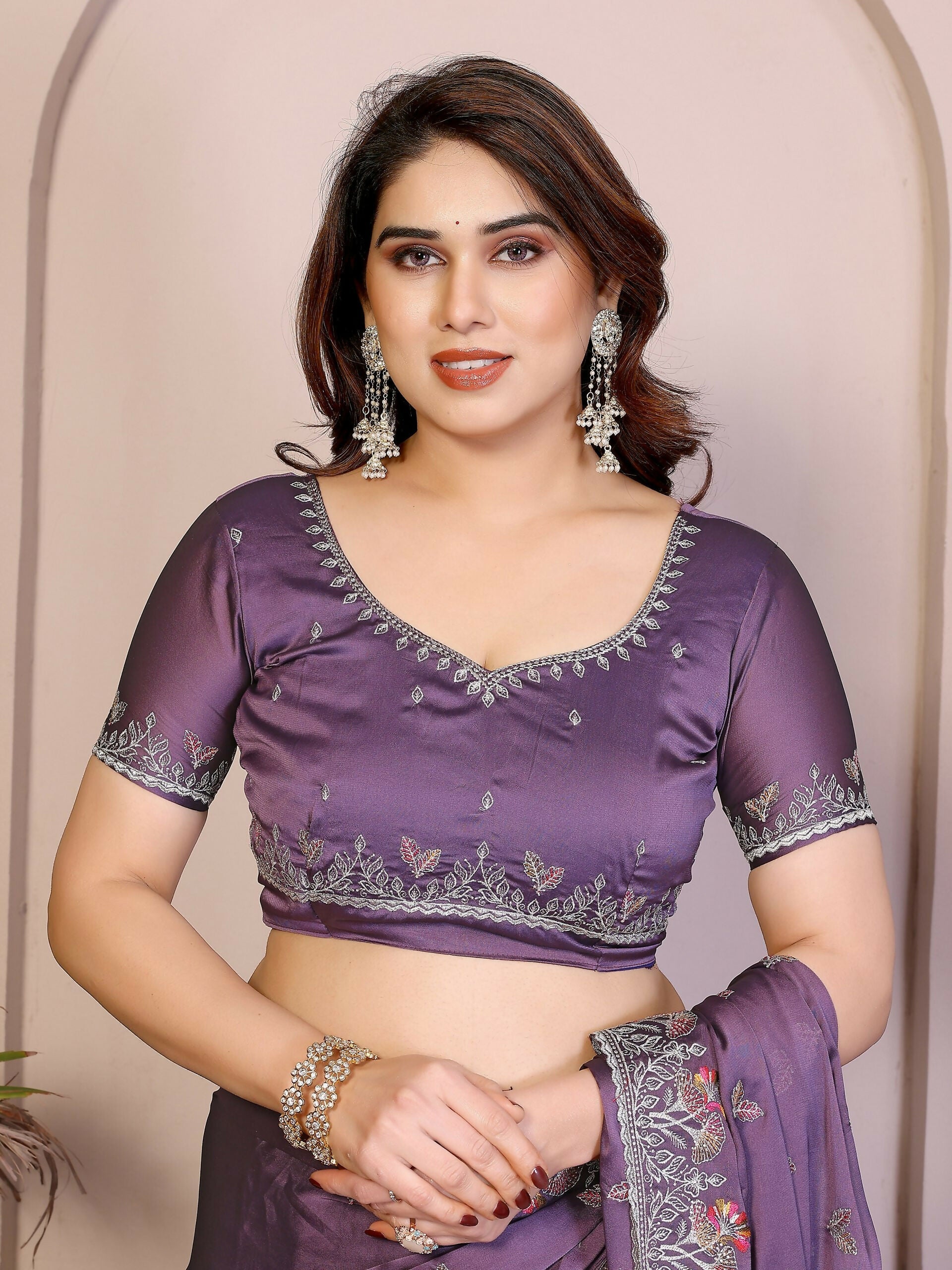Teeya Creation New Trendy Stylish Party Wear Silk Saree-Lavender | Grocsy