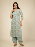 Aramya Blue Soft Cotton Floral Straight Kurta for Women | Grocsy