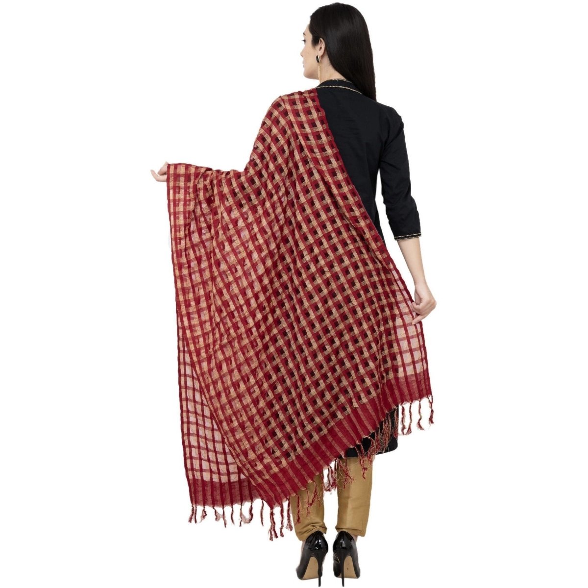 A R Silk Golder Box Regular Dupatta Color Mehroon Dupatta or Chunni | Grocsy