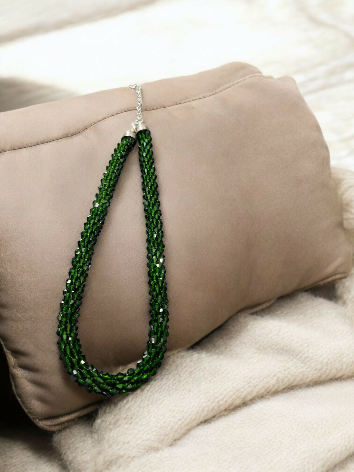 Inhanns Noor-E-Jalwa – Handmade Crystal Bead Necklace -Adjustable - Green Only Necklace | Grocsy