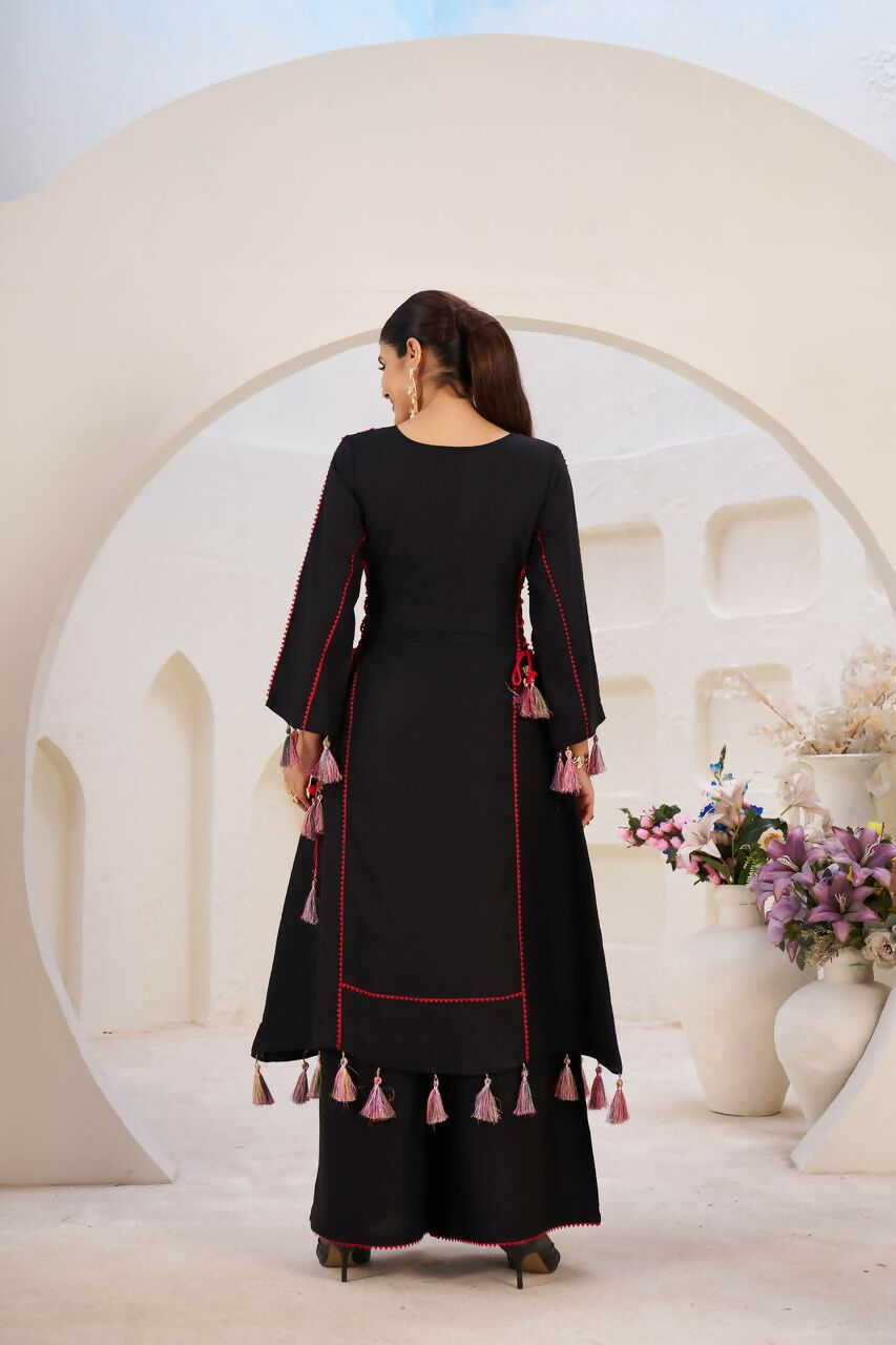 The52 Women's Gorgeous Rayon Fabric Thread Work Straight Kurta Palazzo Set | Grocsy