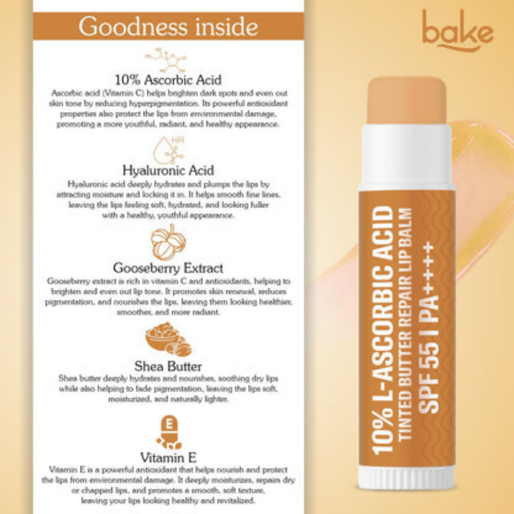 Bake 10% L-Ascorbic Acid Tinted Butter Brightening Lip Balm SPF 55 PA++++ | Grocsy