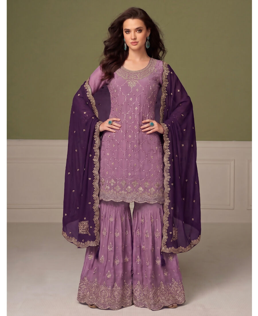 KC Heavy Chinon Lilac Salwar Suit For Women Ethnic Wear | Grocsy
