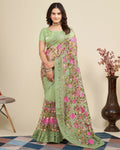 Teeya Creation Womens Latest Stylish Party Wear Soft Net Saree-Green | Grocsy
