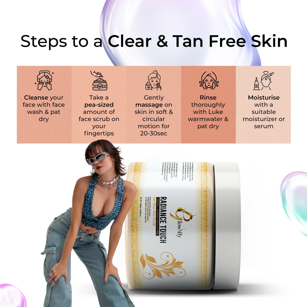Glowifly Radiance Touch Tan Clear Face Exfoliating Scrub - Papaya Scrub for Face | Grocsy