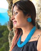 Inhanns Vibrant Handmade 20 Layers Beaded Necklace With Matching Earrings - Sky Blue | Grocsy
