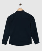 Manet Boys Mandarin Collar Full Sleeves Melange Shirt - Navy Blue | Grocsy