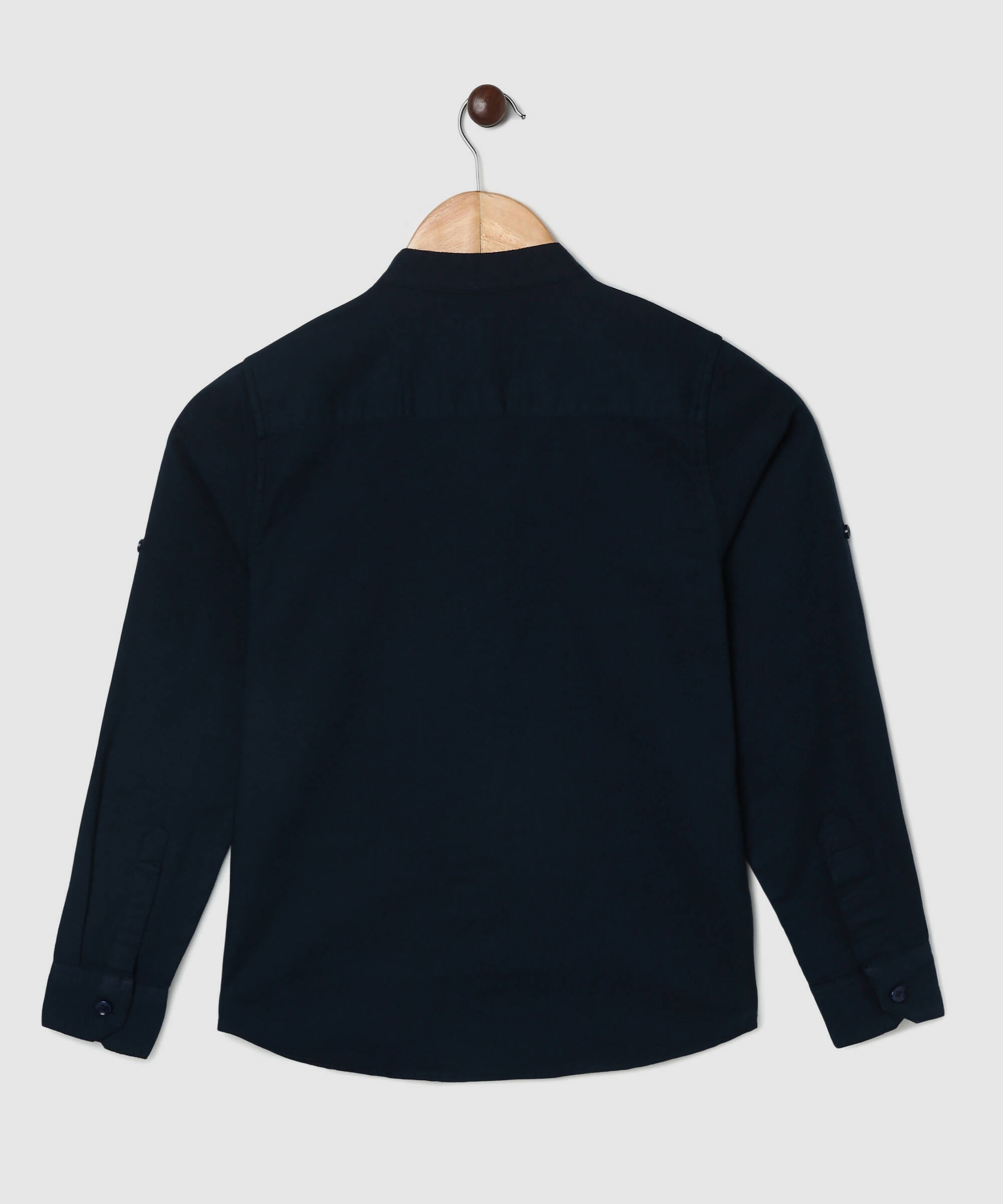 Manet Boys Mandarin Collar Full Sleeves Melange Shirt - Navy Blue | Grocsy