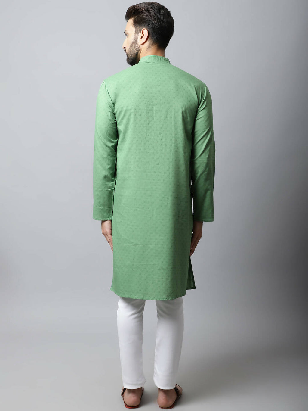 Even Apparels Green Color Pure Cotton Men's Kurta With Band Collar (SLD073) | Grocsy