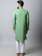 Even Apparels Green Color Pure Cotton Men's Kurta With Band Collar (SLD073) | Grocsy