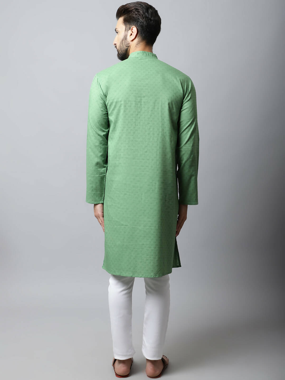Even Apparels Green Color Pure Cotton Men's Kurta With Band Collar (SLD073) | Grocsy