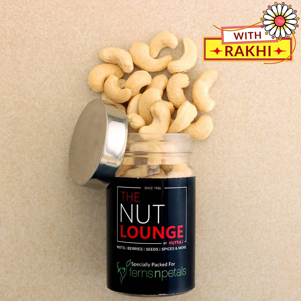 Bright Peacock Zardosi Rakhi & Cashew Jar Combo | Grocsy