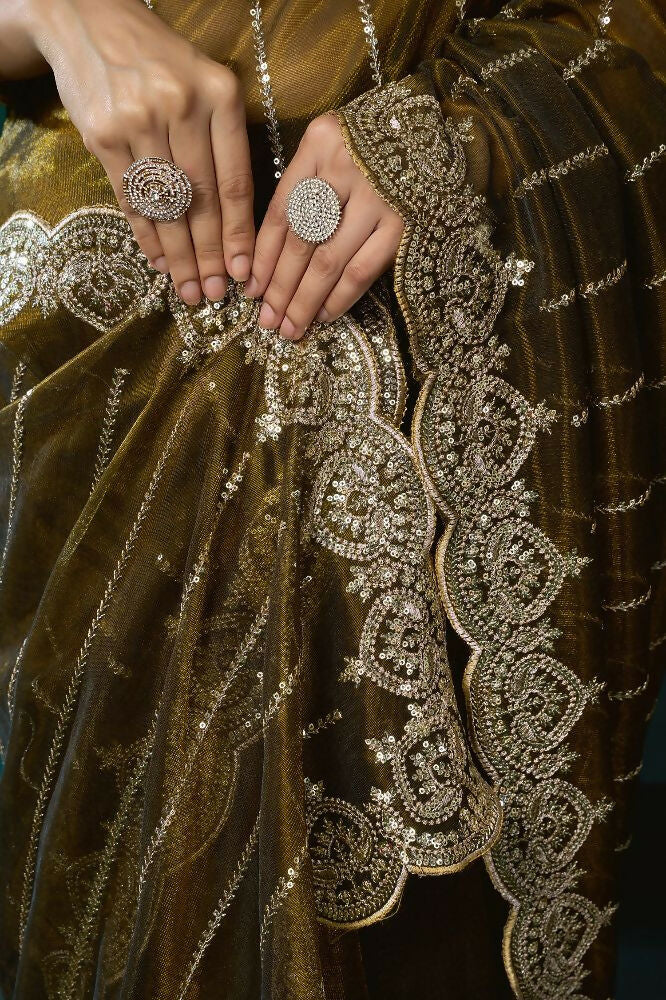 Joban Fashion Mehendi Green Net Party Wear Sarees | Grocsy