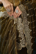 Joban Fashion Mehendi Green Net Party Wear Sarees | Grocsy