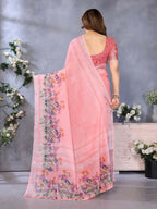PR Fashion Peach Handloom Linen Cotton Saree | Grocsy