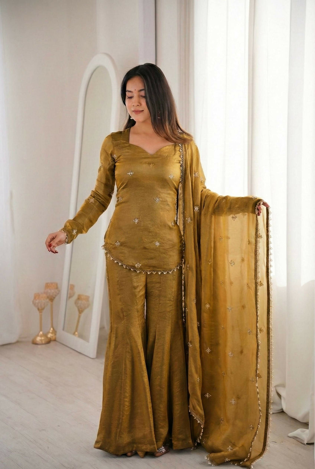 Teeya Creation Olive Fendy Silk Trending Party Wear Salwar Suit | Grocsy