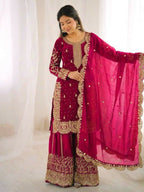 Teeya Creation Rani Color Fendy Silk Embroidery Work Wedding Wear Salwar Suit | Grocsy