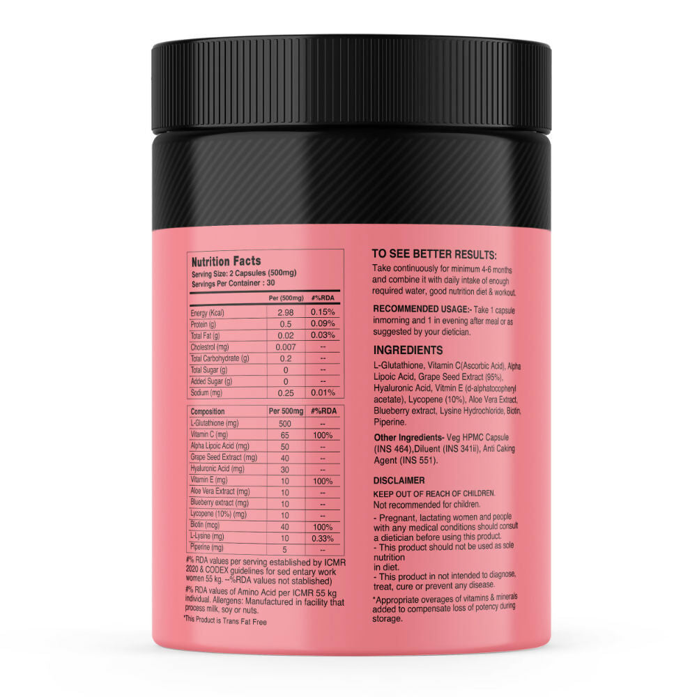 MyFitFuel Skin Beauty Glutathione + Lycopene, Vitamin C & E, Hyaluronic Acid, Biotin Capsules | Grocsy