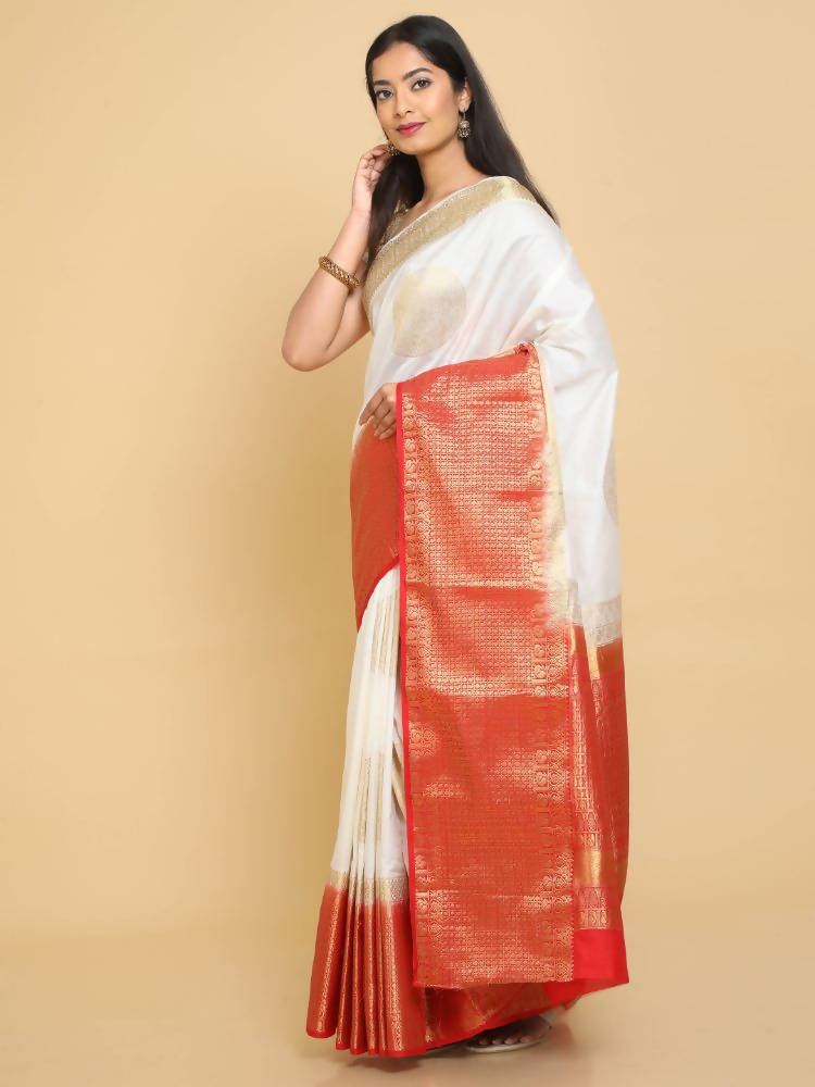 Kalamandir Woven Design White Silk Blend Saree | Grocsy