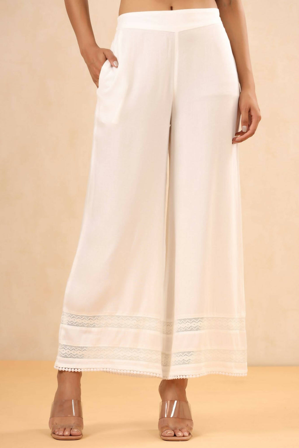 Juniper Women White Rayon Solid Straight Palazzo | Grocsy