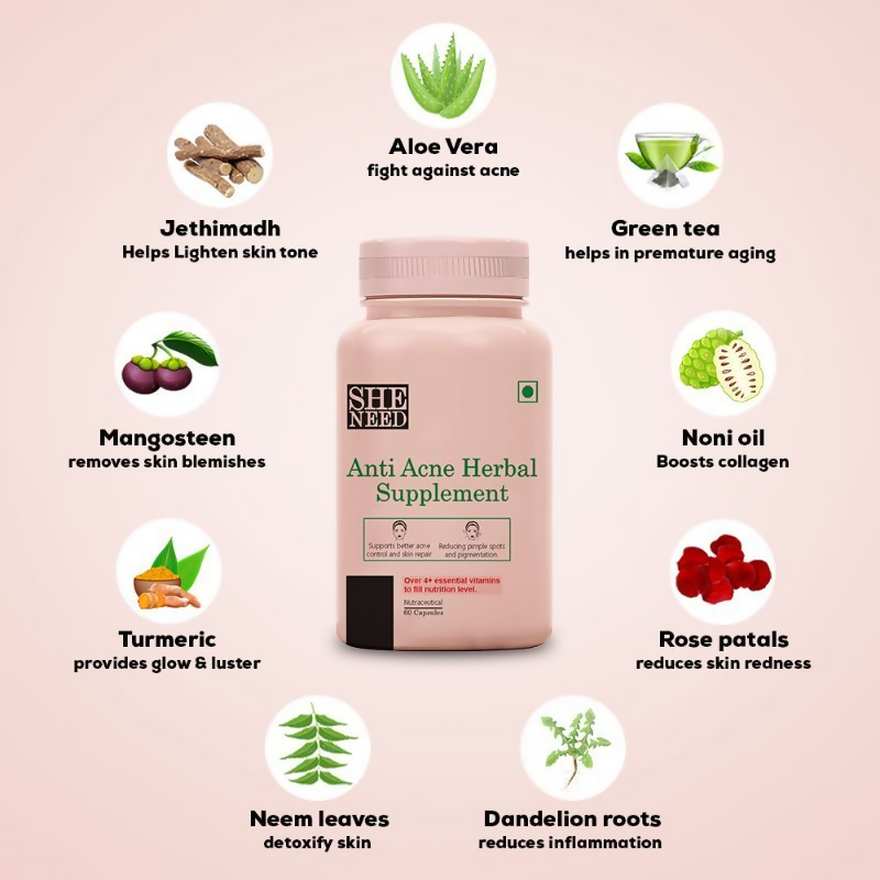 SheNeed Anti-Acne Herbal Supplement Capsules | Grocsy