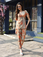 Orange Rayon Paisley Printed Top with Matching Bottom - Eesha | Grocsy