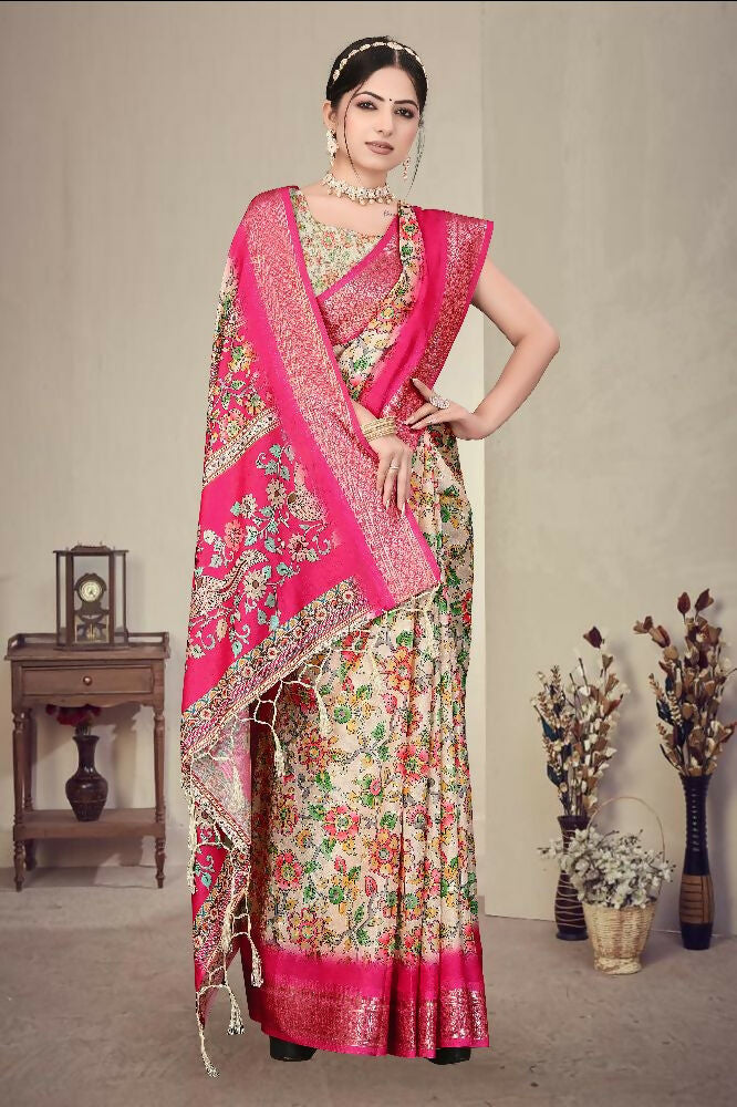 PR Fashion Multi Heavy Rich Cotton Silk Digital Print & Jacquard Saree | Grocsy