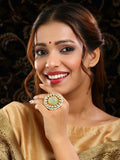Ruby Raang Gold Polished Green Kundan Cocktail Ring | Grocsy