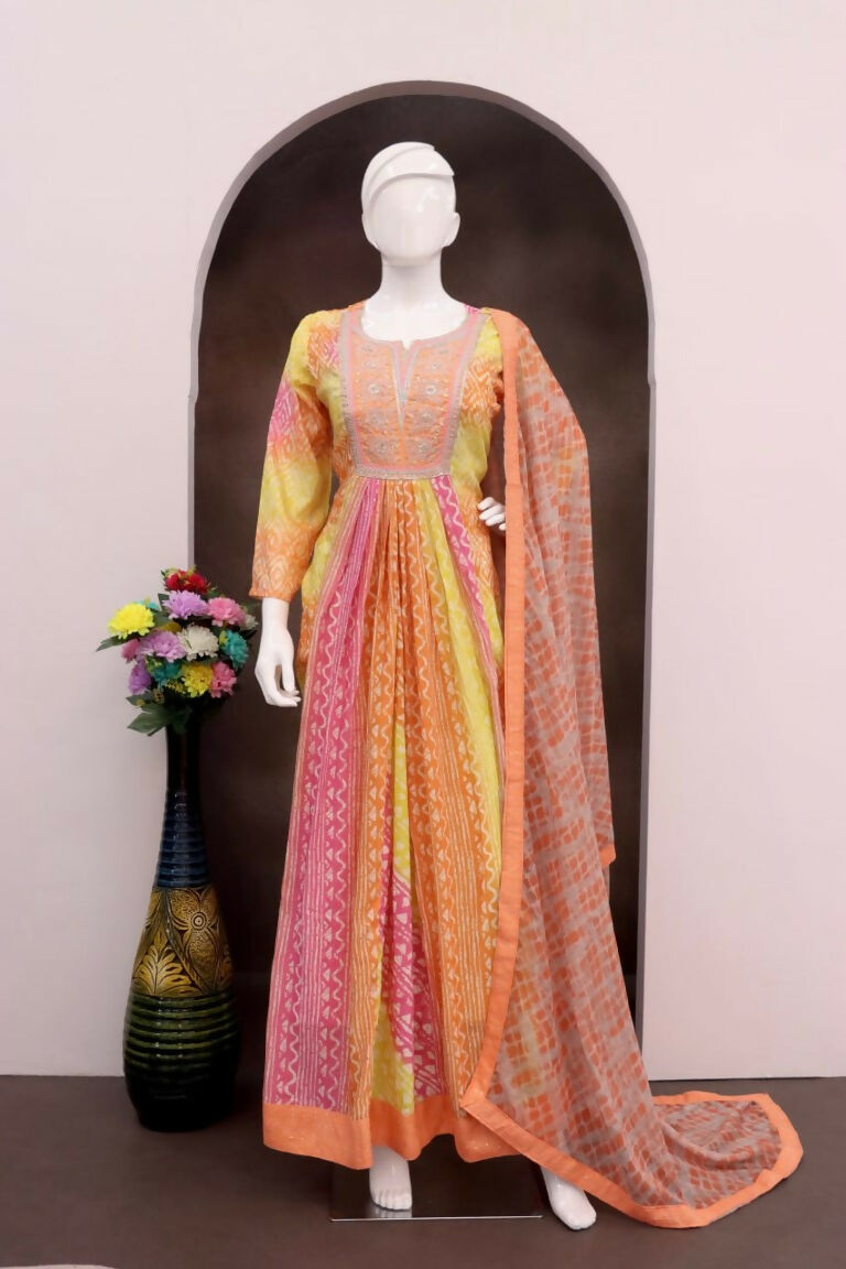 Vastranavya Pink Muslin Printed Sequins Beads Work Abaya Style Anarkali Suit | Grocsy